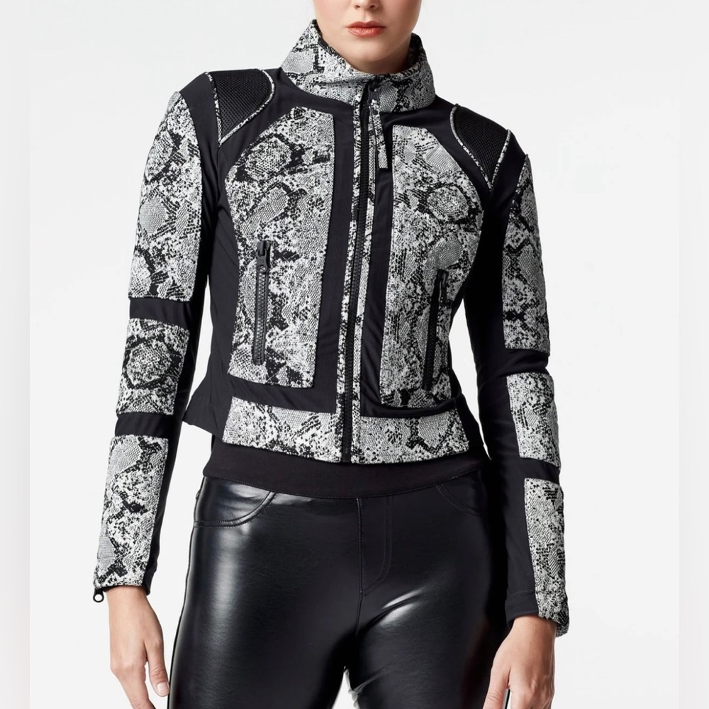 NEW Blanc Noir Leather Mesh Moto Jacket - Black & White Snake - Women's Medium
